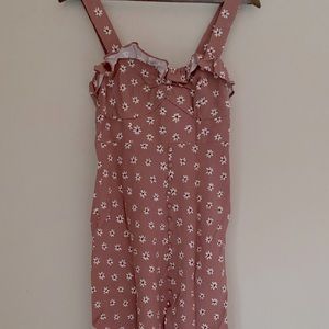 Zara | mauve - white floral, linen l, sleeveless, midi dress - NWT